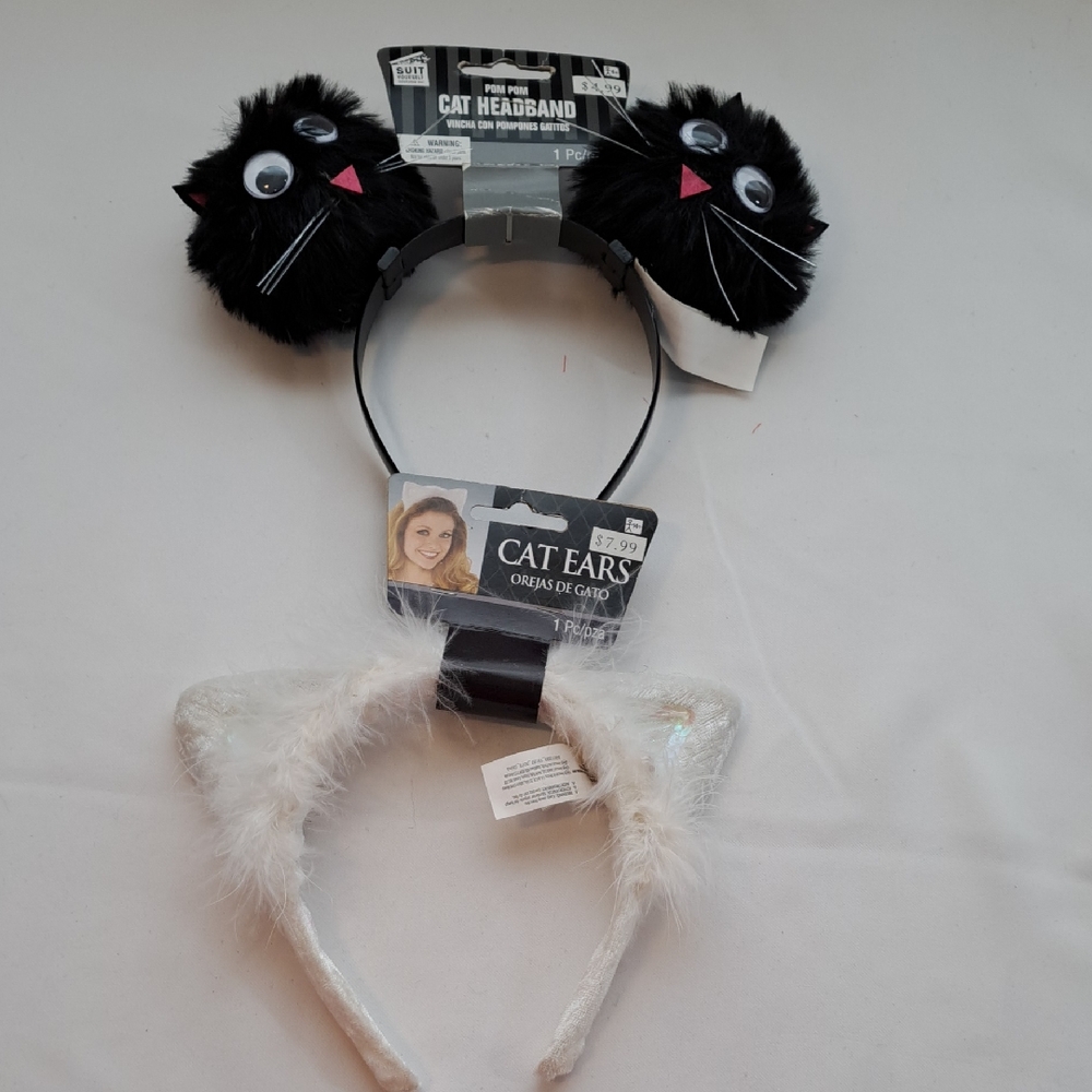 Spirit Fuzzy Black and White Cat Ears Headband